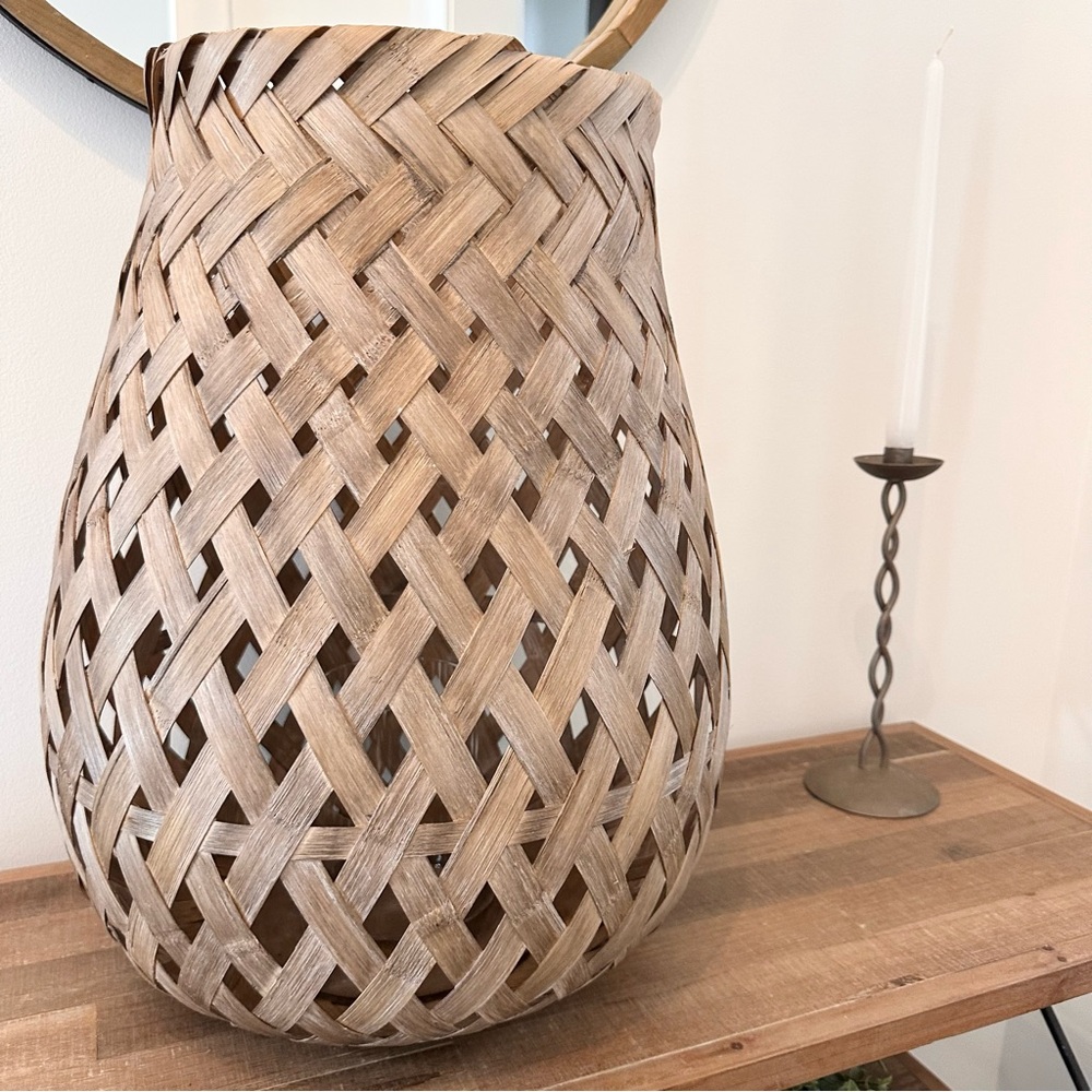 Huge Woven Bamboo Lantern with Glass Holder for Home Decoration Brown 20” Tall